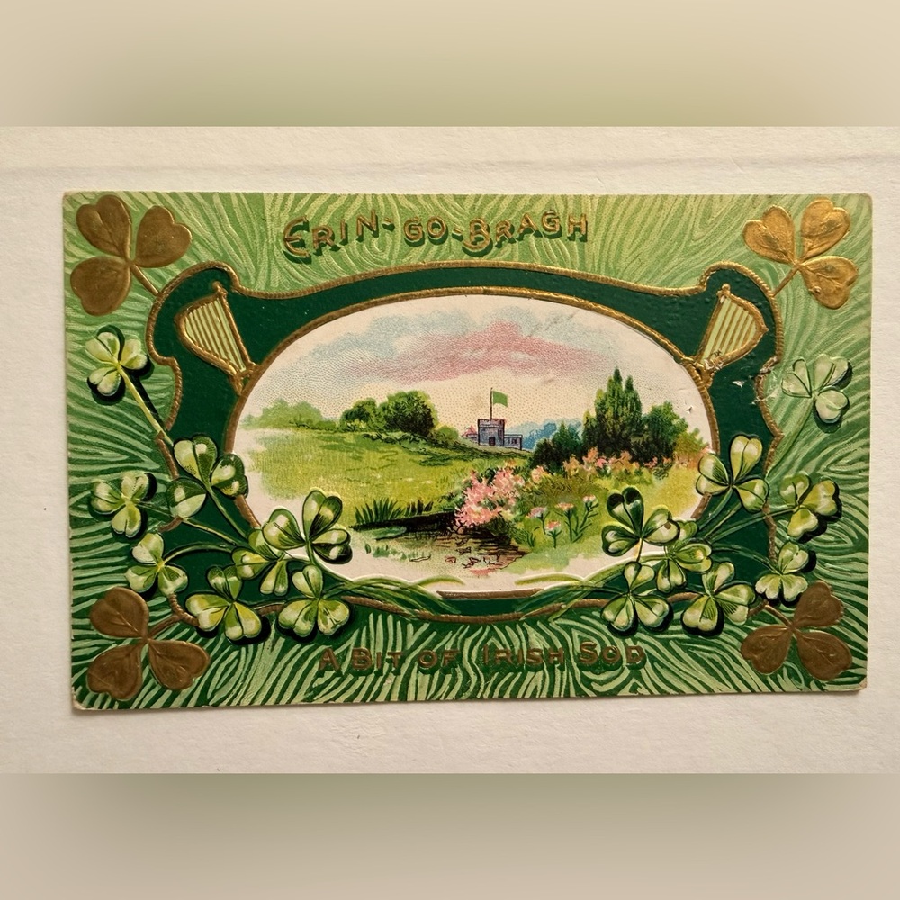 Antique Irish Postcard Embossed & Hand Applied Gilding